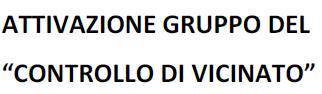 Attivazione Servizio "CONTROLLO DEL VICINATO"