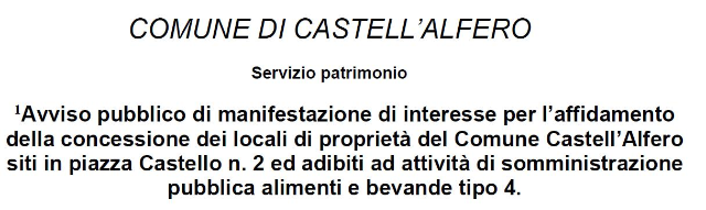 Avviso Pubblico - Concessione in uso dei locali di proprietà del Comune di Castell'Alfero