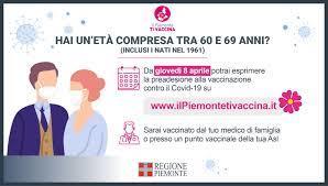 Vaccini anticovid, dall'8 aprile in Piemonte al via le prenotazioni per chi ha tra i 60 e i 69 anni